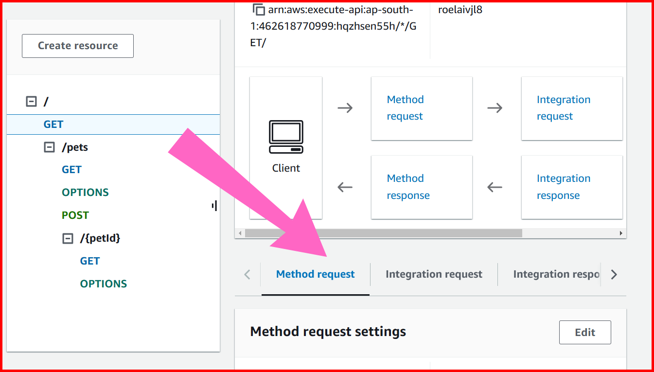 Picture showing the method request option in API